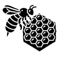 A black and white bee with honeycomb on it vector