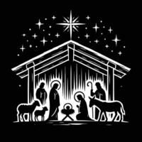 Christmas nativity scene with manger, sheep and star vector