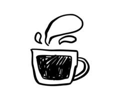 Cup with hot drink drawn by hand in doodle style. Food, kitchen, menu. illustration for design. vector