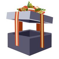 Gift box with lid, ribbon, decorative branches, and bow vector