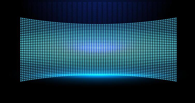 Colorful LED wall display illuminated in dark space showcasing digital patterns and vibrant hues.