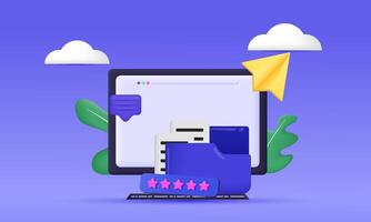 3d purple folder files file transfer new idea concept design vector