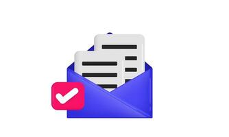 3d realistic letter check mark confirmation open envelope design on background vector