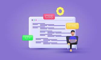 3d website programming coding web development influencer style design vector