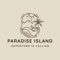 palm tree and whale logo line art simple minimalist illustration template icon graphic design . paradise island and coconut tree surfing beach sign or symbol with creative badge vector