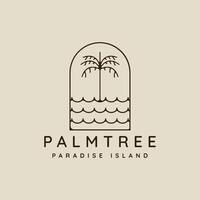 palm tree and ocean waves line art logo simple minimalist illustration template icon graphic design. coconut tree and sea wave sign or symbol for travel company with badge vector
