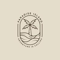 palm tree and ocean waves line art logo simple minimalist illustration template icon graphic design. coconut tree and sea wave sign or symbol for travel company with badge typography vector