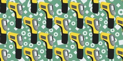 Seamless pattern of infrared laser thermometer isolated on memphis element background. Flat design. illustration EPS10. vector