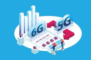 Modern isometric internet speed technology of 6g communication technology. Online based illustration Suitable for Diagram vector
