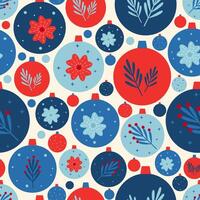 Seamless holiday pattern with Christmas tree ornaments. Illustration for greeting card, cover, wrapping paper, textile, background design. vector
