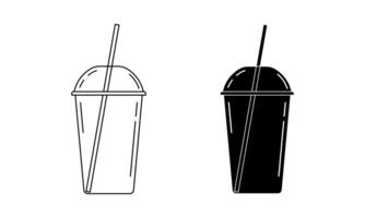 side view plastic cup with straw icon set isolated on white background vector