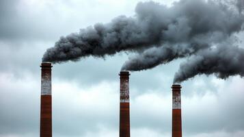 Factory Chimneys Emitting Smoke, close-up shot of large factory chimneys releasing smoke into air photo