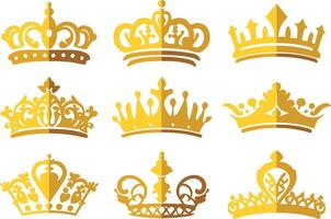 Set of Royal Golden Crowns Object Illustration vector