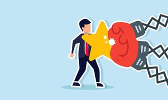A businessman uses a shield or protection made of stars to block punches from boxing gloves, illustration of a good business quality and rating protecting against issues or problems vector