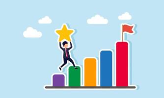 A businessman lifts and carries a star up a chart, illustration of the correlation between quality ratings and business performance vector