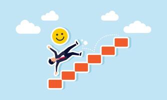 A businessman slips and falls from a ladder along with a happy or smiling emoticon, illustration of declining business engagement vector