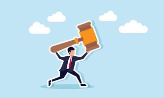 A businessman runs while holding up a gavel, illustration of maintaining business integrity to stay compliant with regulations vector