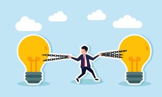 A businessman holds a chain binding a lamp with both hands, illustration of preserving business ideas and innovations to stay relevant with business growth vector