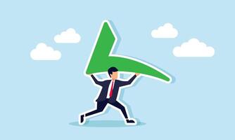 A businessman runs while holding a green checkmark, illustration of completing a business project vector
