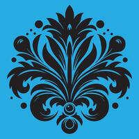 An attractive black graphic design floral motif with a central stylized leaf or bud shape surrounded by ornate petal like elements vector