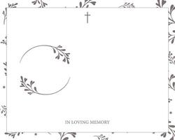 Funeral card. Empty card. Digital Funeral Announcement Invitation. White background with leaves vector