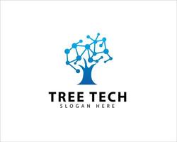 Tree tech logo network technology creative with interconnected molecule concept logo vector