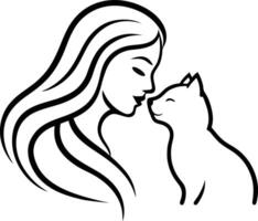 Woman and Cat Minimalist Line Drawing with Gentle Touch for Inspirational Designs. vector