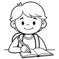 Child Writing in Notebook - Cute and Simple Line Art Drawing. vector