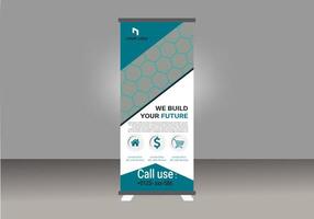 Modern creative roll up banner design template with a blue and white design vector