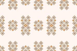 Ethinc pattern motif design pixel art cream color background fabric brown cream pattern. vector