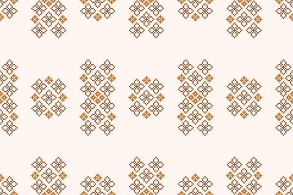 Ethinc pattern motif design pixel art cream color background fabric brown cream pattern.