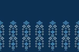 Blue background art motif cross stitch design fabric pattern decor motif pixel decoration. vector
