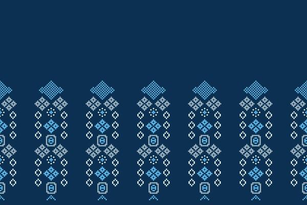 Blue background art motif cross stitch design fabric pattern decor motif pixel decoration.