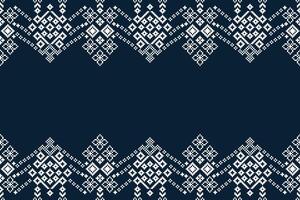 Cross stitch fabric pattern motif blue color background ethnic pattern pixel art design decor. vector