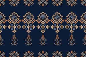 Fabric pattern design pixel art blue color background fabric blue pattern ethinc motif wallpaper. vector