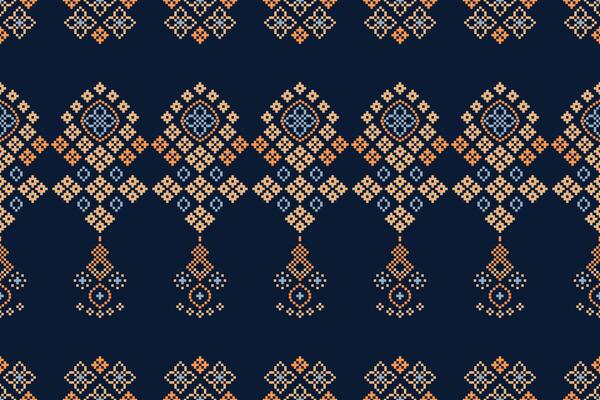 Fabric pattern design pixel art blue color background fabric blue pattern ethinc motif wallpaper.