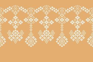 Cream color ethnic background with pixel design old motif fabric cream color. vector