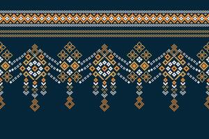Blue ethnic pattern with pixel design motif blue background color fabric pattern. vector