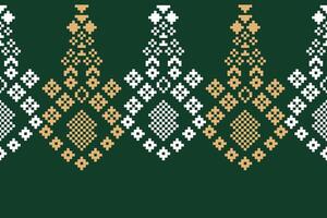 Green color background wallpaper motif pixel art design fabric pattern decoration ethnic pattern. vector