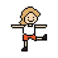 Cartoon 8 bit of man male boy smile in action dance exercise cute design pixel. vector