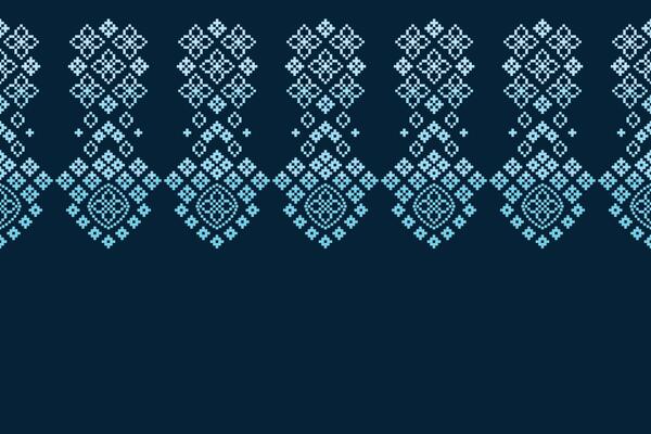 Cross stitch design pixel art blue color background motif wallpaper fabric ethnic pattern.