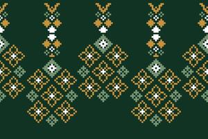 Pixel ethnic pattern green color background motif and fabric pattern. vector