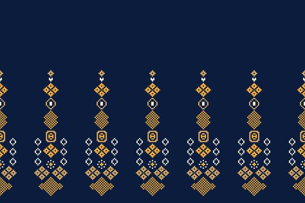 Blue color fabric pattern decor blue background with motif cross stitch design.
