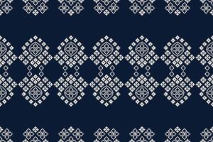 Fabric pattern with ethnic cross stitch design pixel art blue color background motif wallpaper. vector