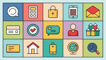 a set of icons that include a phone, a wallet, a credit card, and a phone vector