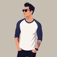 a man with a tattoo and sunglasses is standing in a flat style vector
