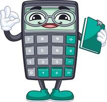 friendly calculator cartoon character holding notebook vector