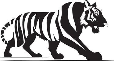a black and white tiger walking on a white background vector