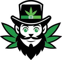a marijuana leaf with a hat and mustache vector
