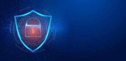 Cyber security lock with circuit board technology. Futuristic protection on blue background vector